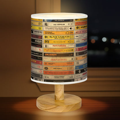 Classic Heavy Metal Hard Rock Wood Base Fabric Lamp, Vintage Rock Lamp for Music Lovers, Retro Home Décor Gift