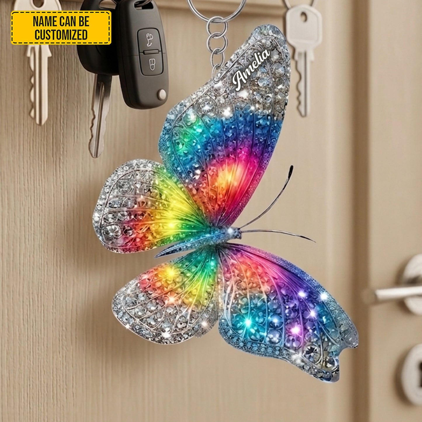 Personalized Sparkle Butterflies Keychain
