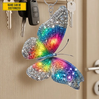 Personalized Sparkle Butterflies Keychain