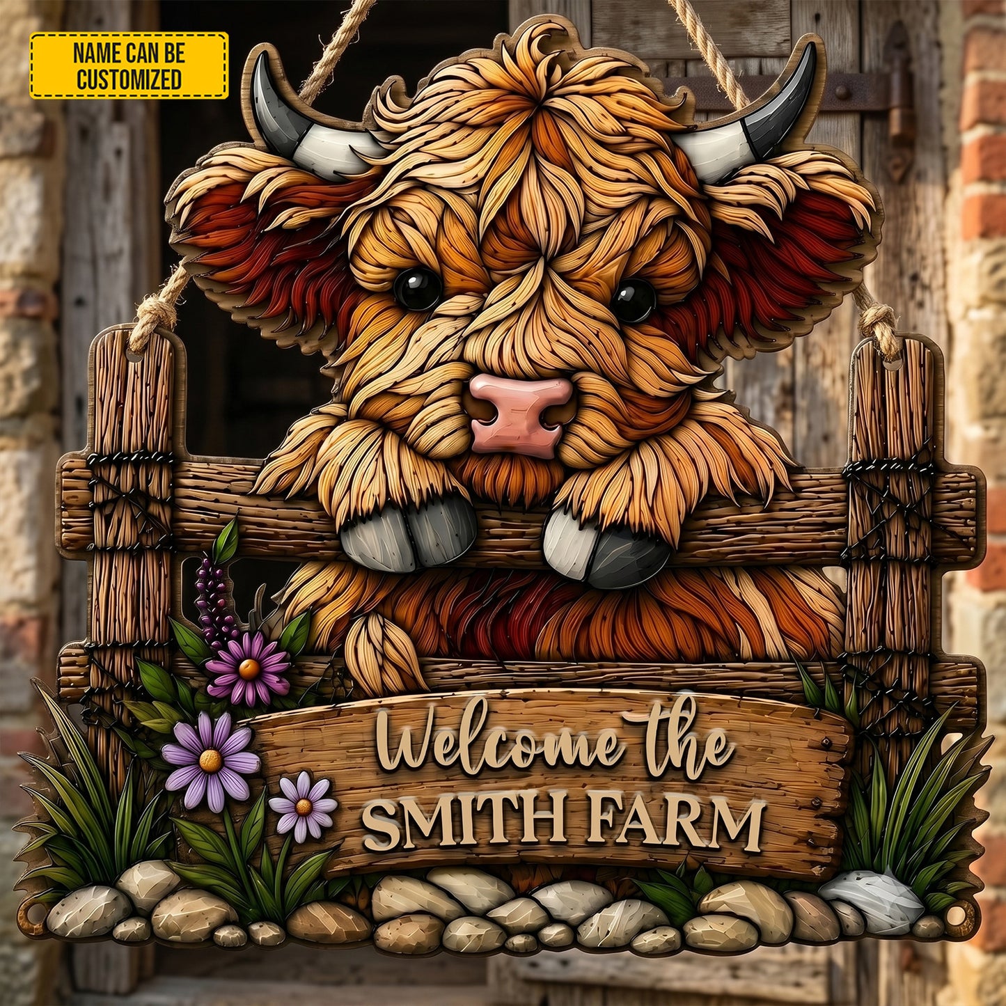 Welcome The Farm  – Personalized Cow Wooden Sign