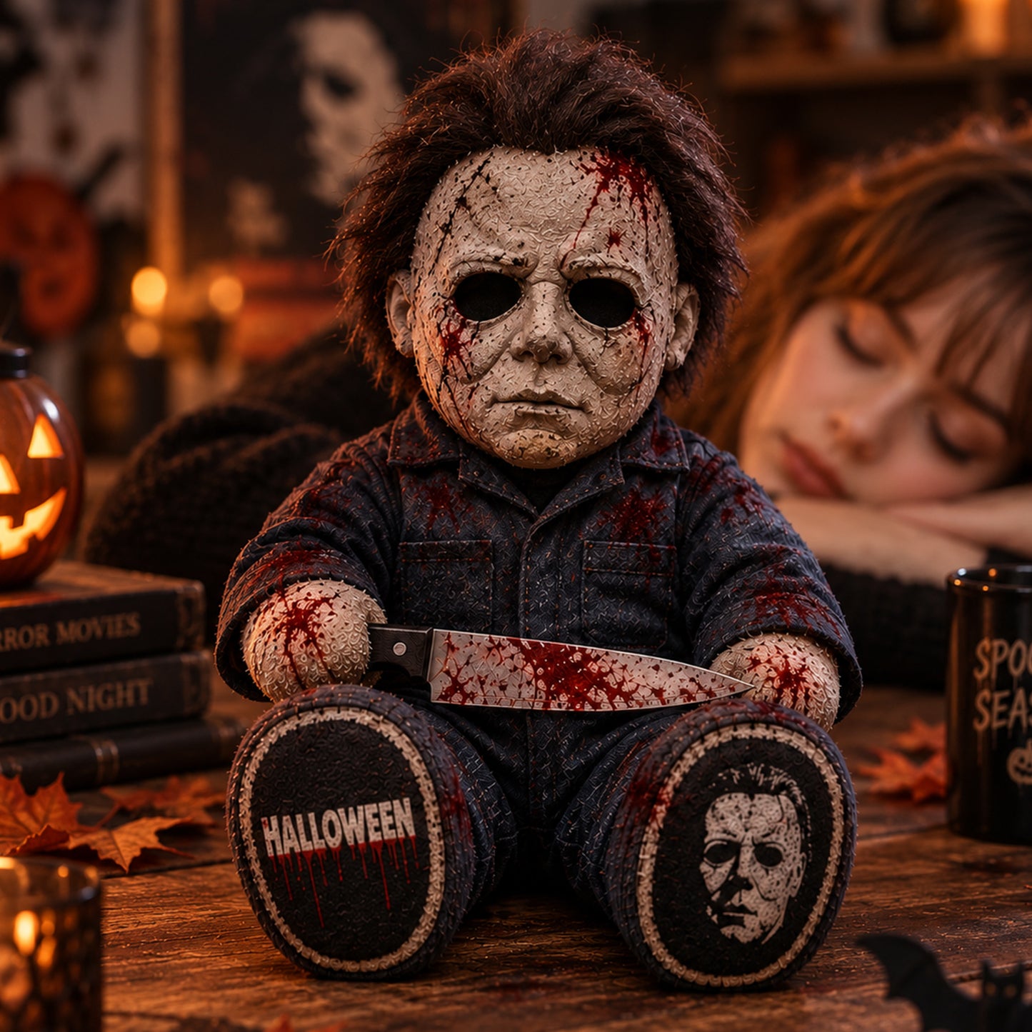 Masked Midnight Slasher Custom Shape Pillow – Creepy Halloween Collector Gift