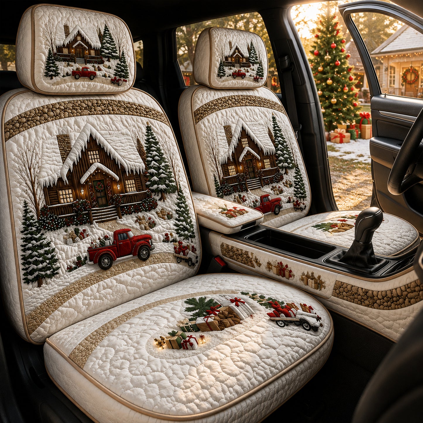 Christmas Cabin & Red Truck – Holiday Car Seat Covers