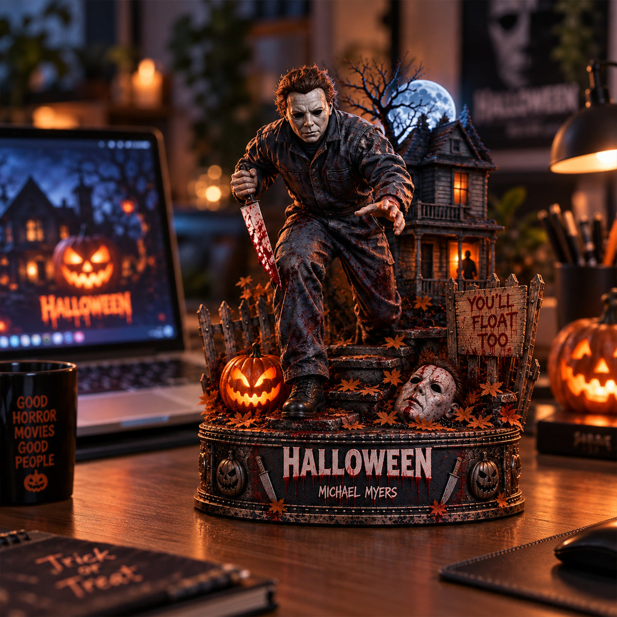 Michael Myers Halloween Horror Wooden Block - Collectible Table Decor