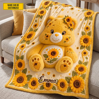 Personalized Sunflower Bear Blanket