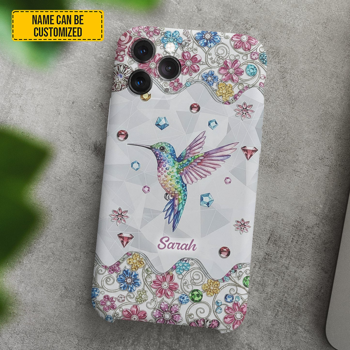 Personalized Sparkle Hummingbird Floral Phone Case
