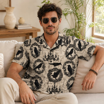 Gothic Raven Vintage Frames – Halloween Hawaiian Shirt
