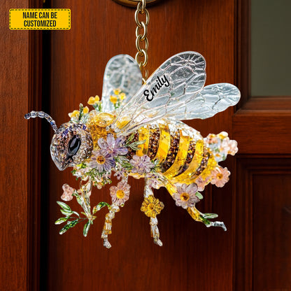 Personalized Sparkle Bee Keychain