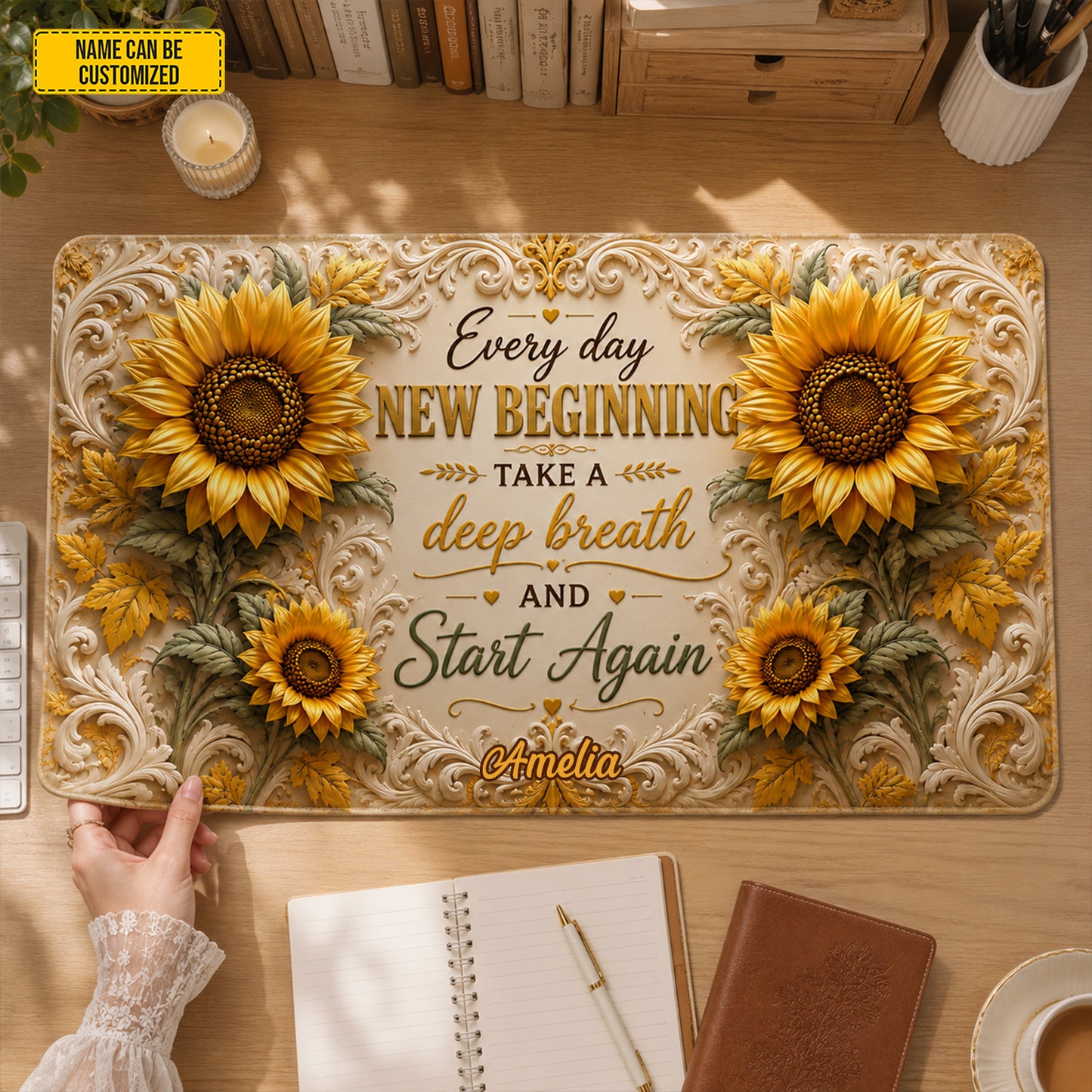 Sunflower New Beginnings – Personalized Desk Mat