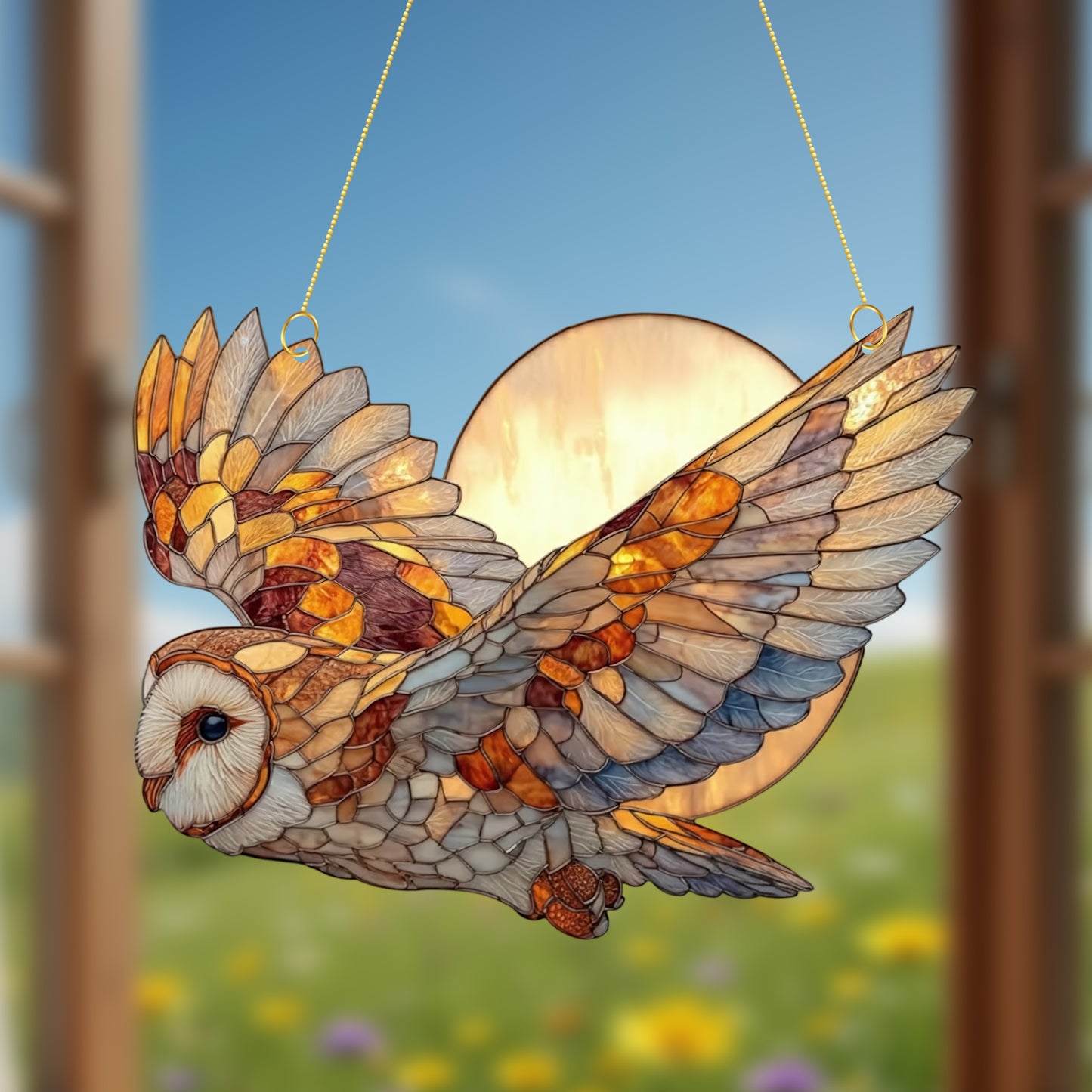 Beautiful Owl & Moon Acrylic Suncatcher