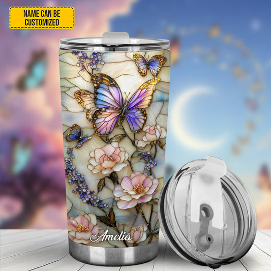 Personalized Butterfly Floral Stained Glass Tumbler