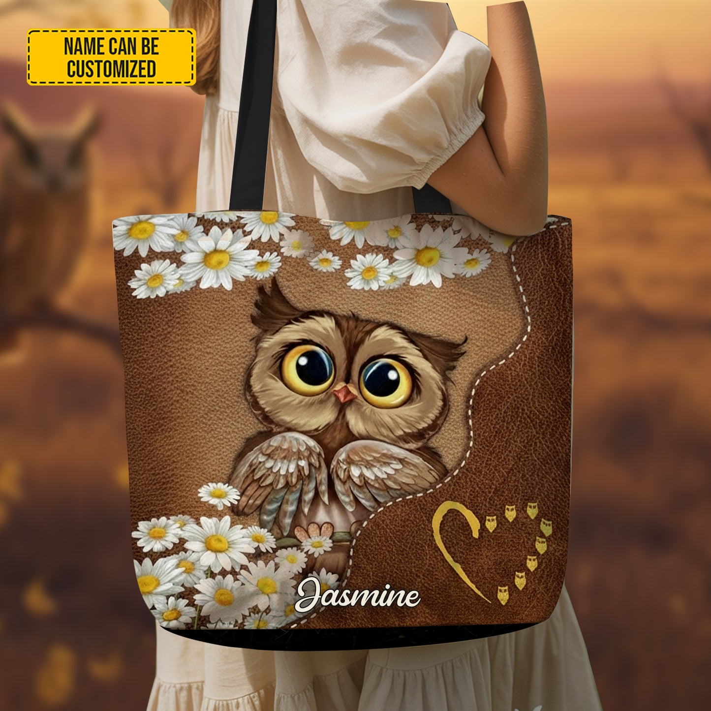 Cute Owl Flower - Personalized Owl Tote Bag