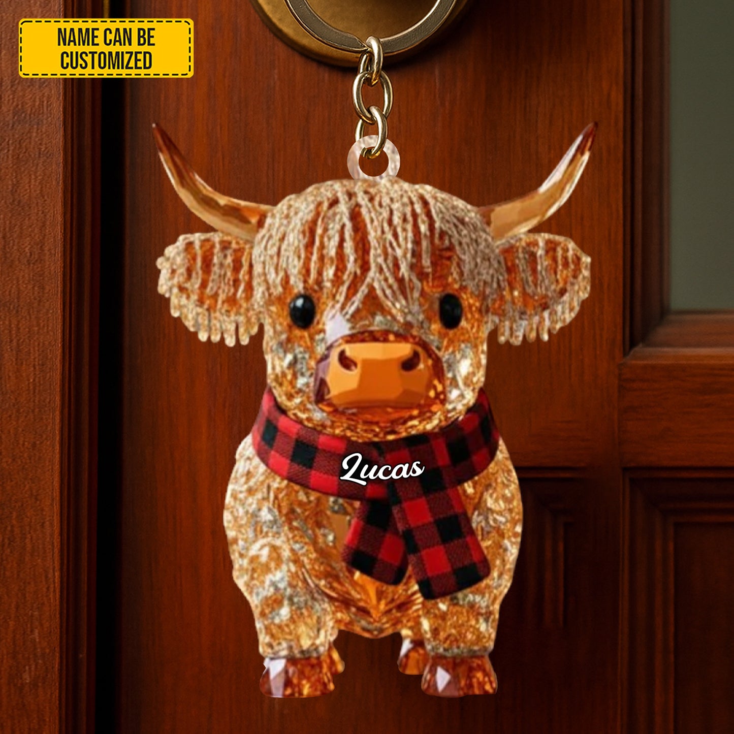 Personalized Sparkle Highland Cow Keychain