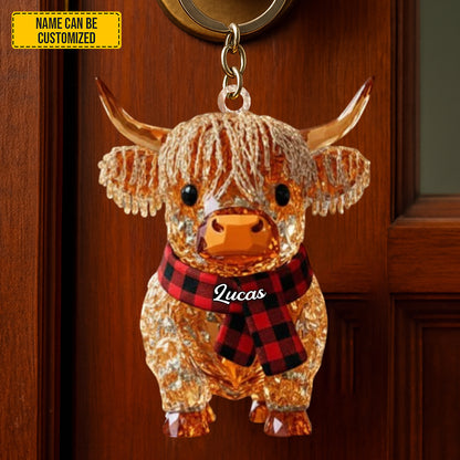 Personalized Sparkle Highland Cow Keychain