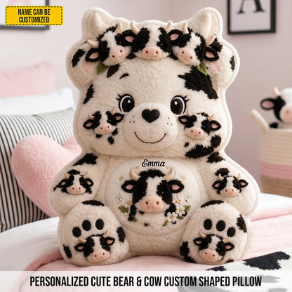 Personalized Bear & Cow Custom Shaped Pillow