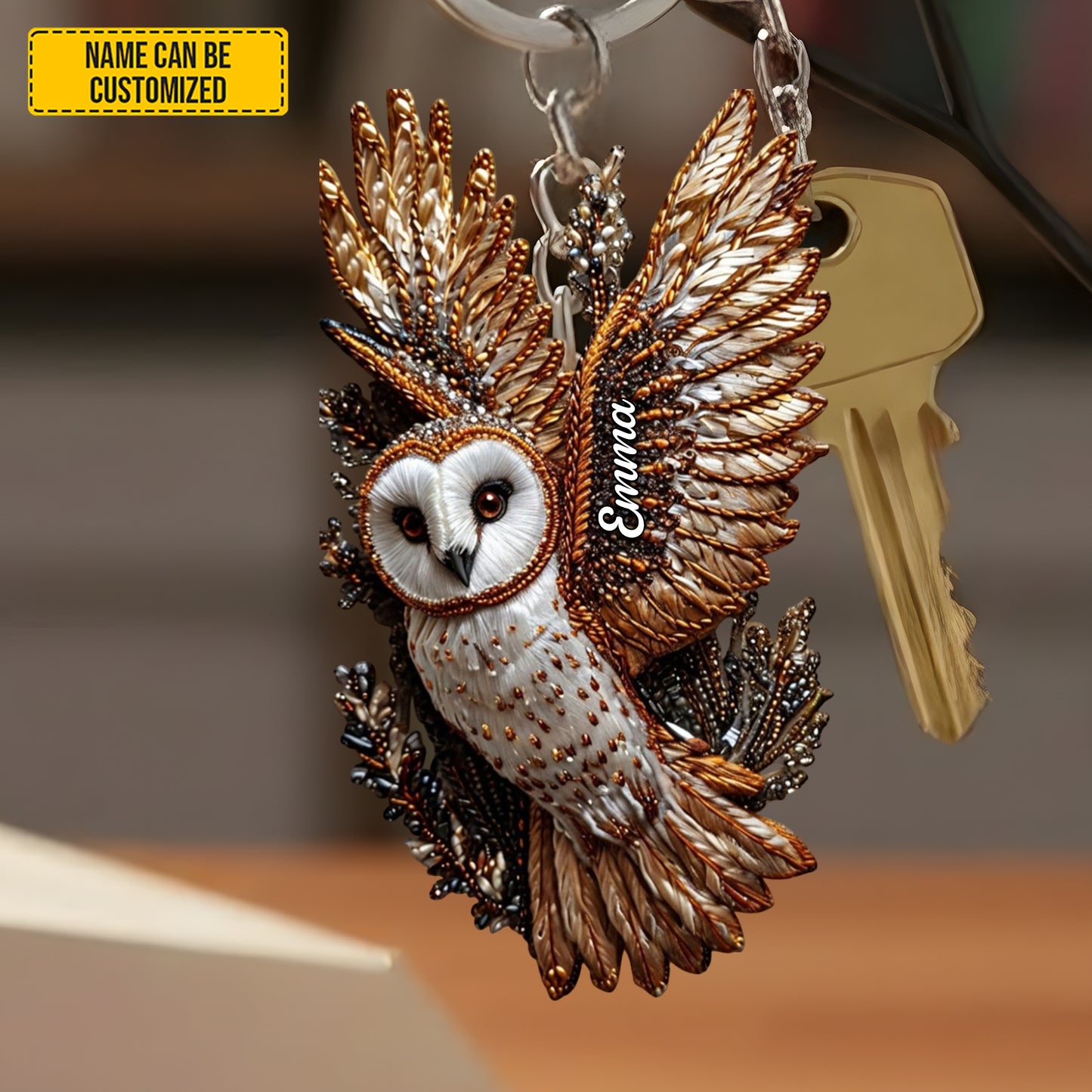 Flying Owl - Personalized Owl Keychain