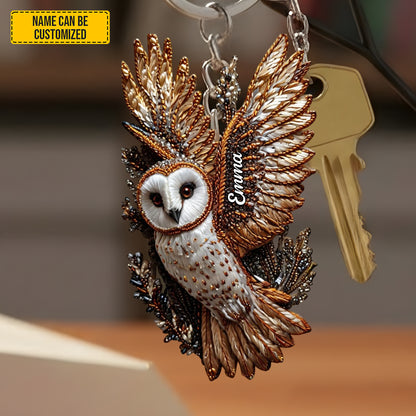 Flying Owl - Personalized Owl Keychain
