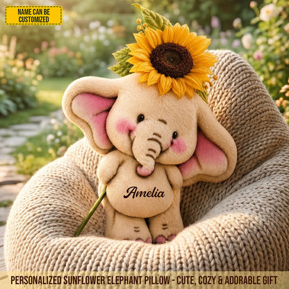 Personalized Cute Sunflower Elephant Pillow