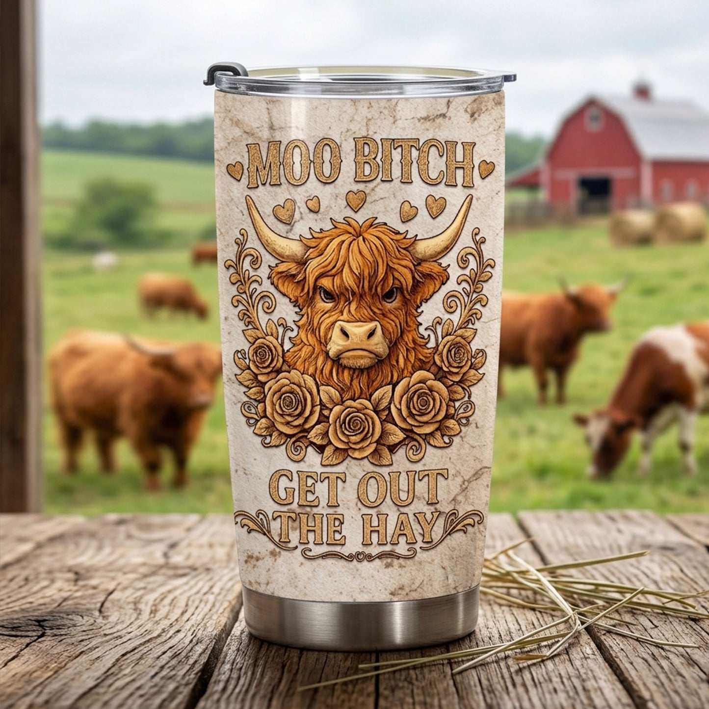 Get Out The Hay - Personalized Highland Cow Tumbler