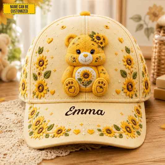 Personalized Sunflower Bear Classic Cap