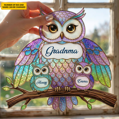 Personalized Owl Family Acrylic Suncatcher