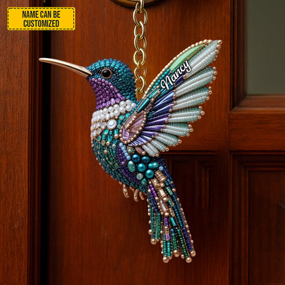Personalized Colorful Sparkle Hummingbird Keychain