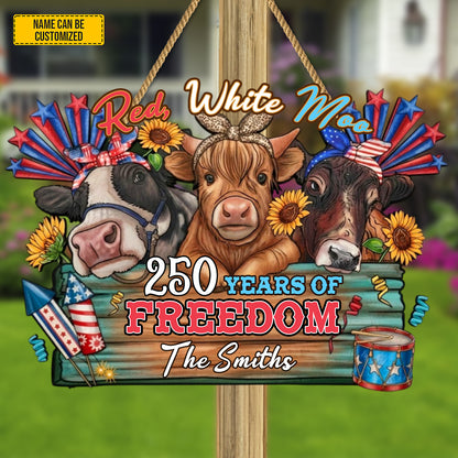Red White Moo – Personalized Farmer Custom Shaped Wood Sign