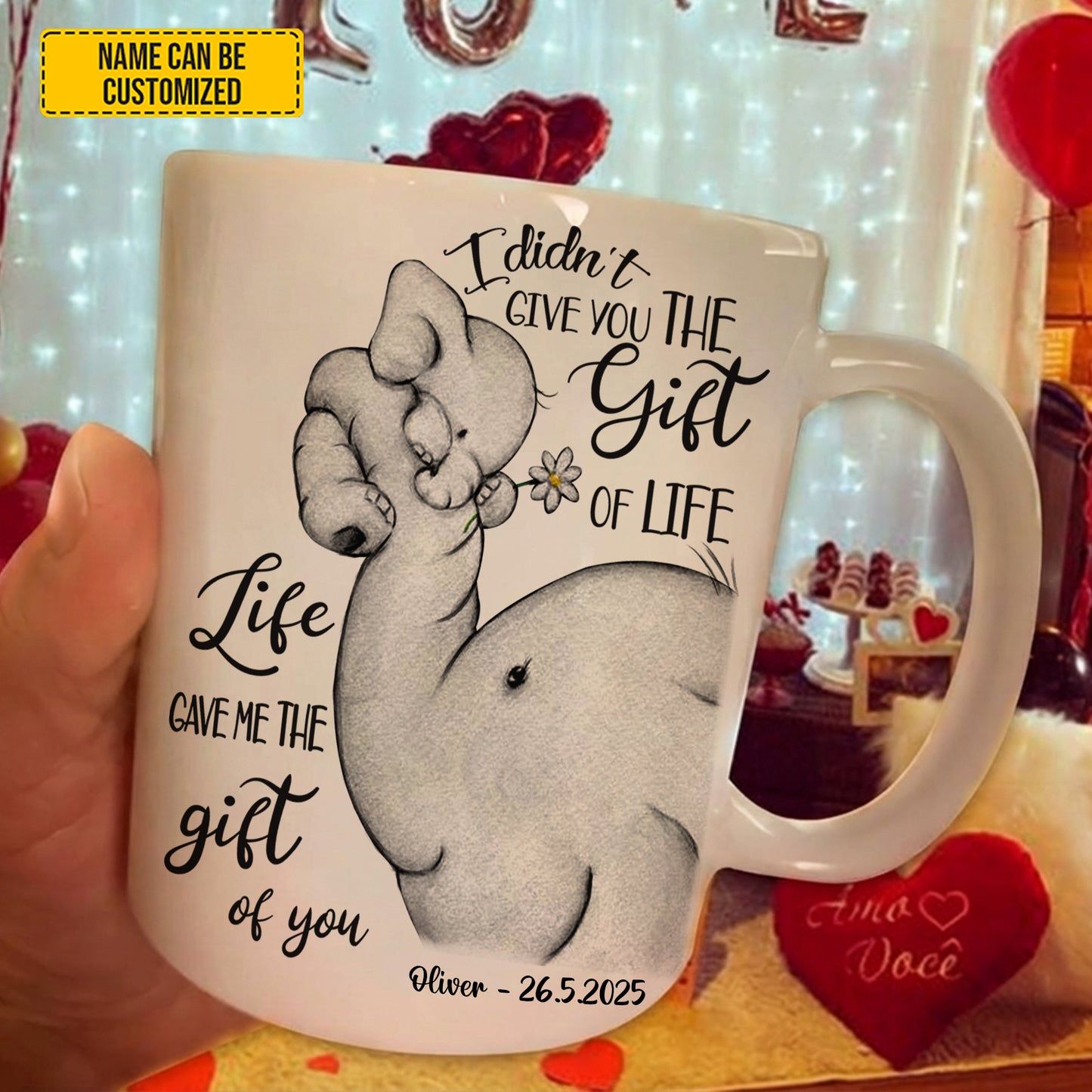 Personalized Elephant Mom & Baby White Mug