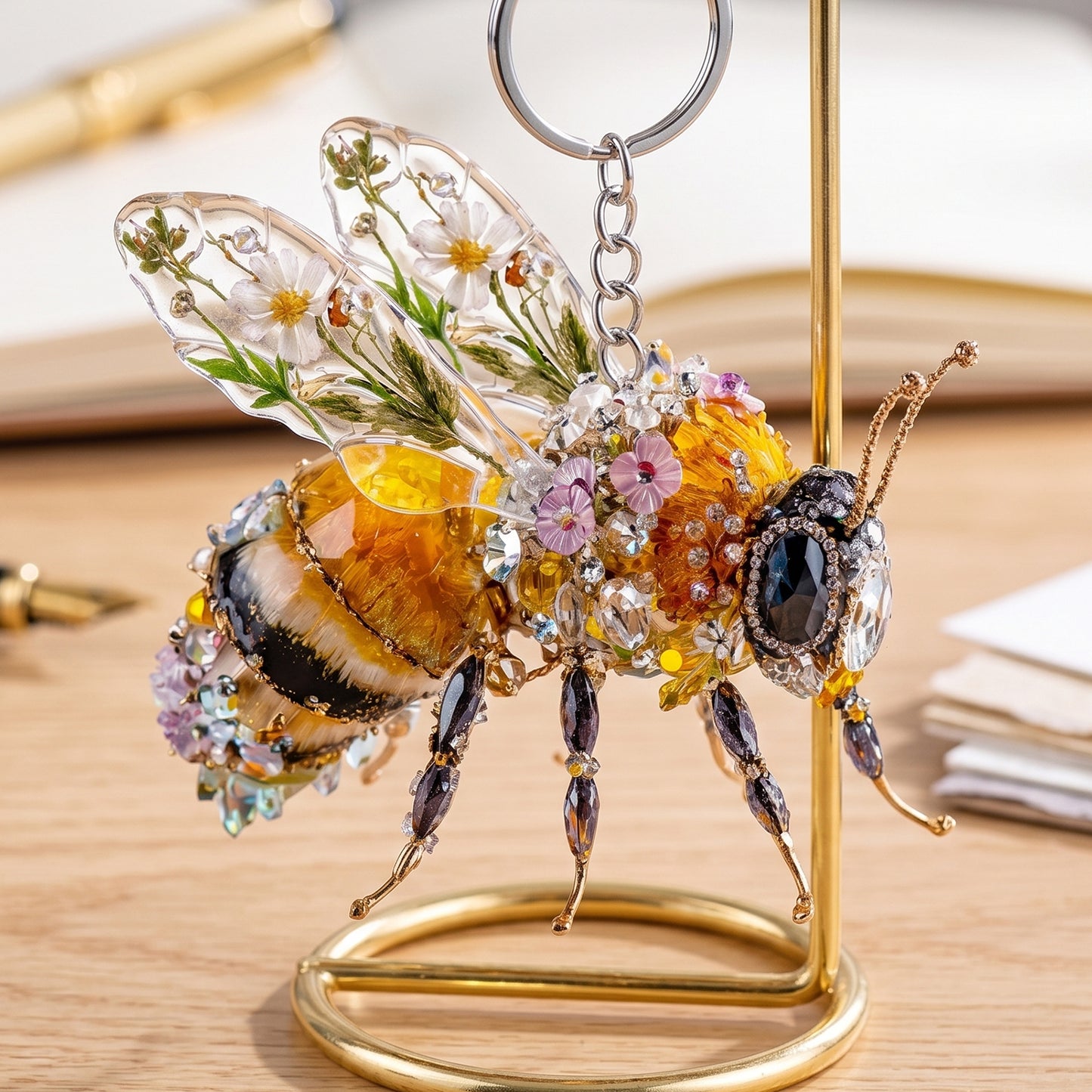 Sparkle Bee Floral Keychain