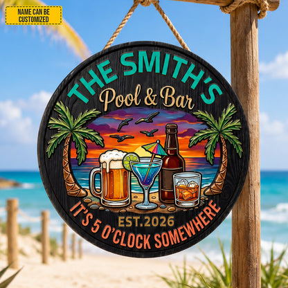 Tropical Beach Patio Decor  – Personalized Pool Wooden Sign