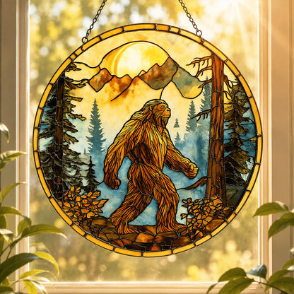 Bigfoot Mountain Sunset Stained Glass Suncatcher