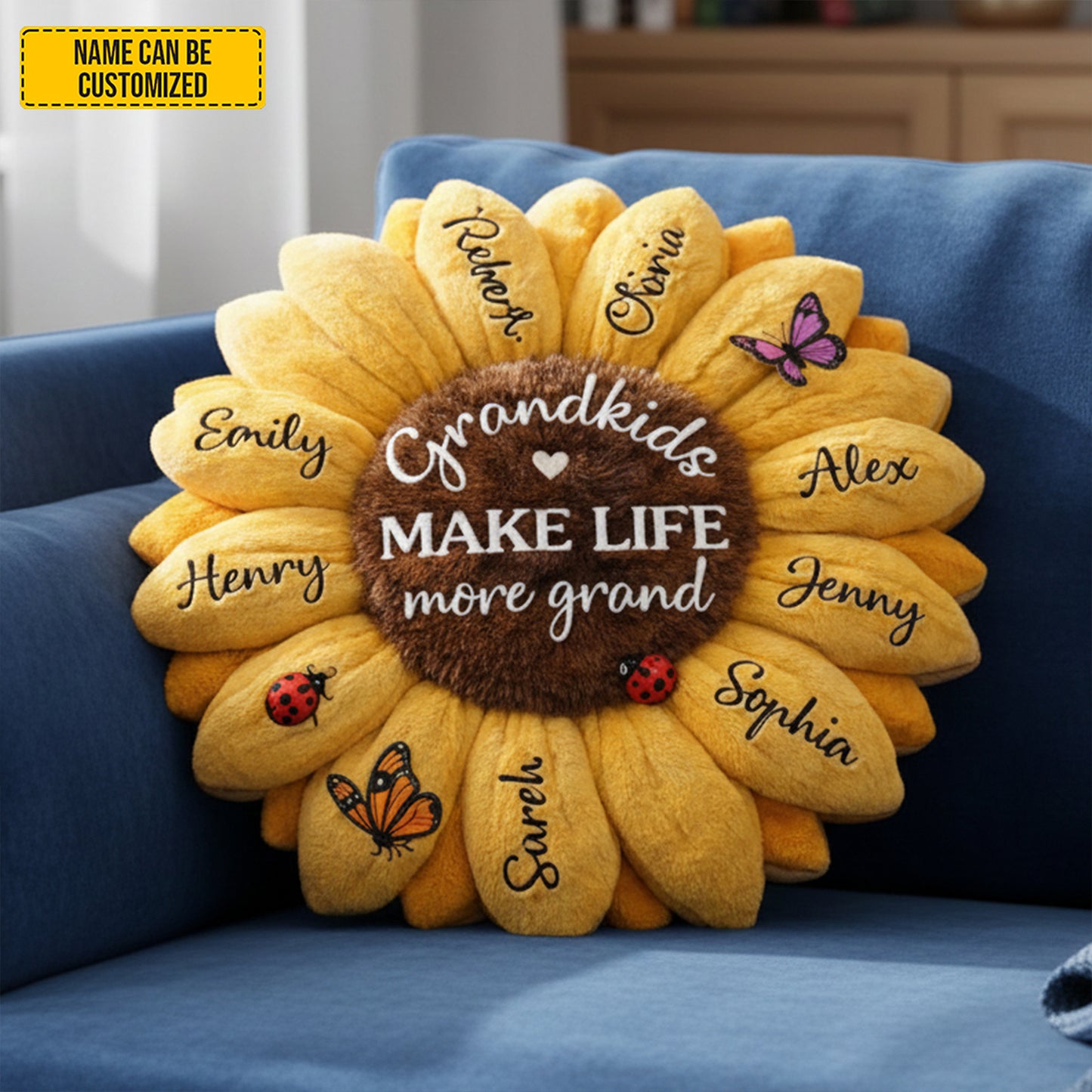 Grandkids Make Life More Grand - Personalized Sunflower Pillow