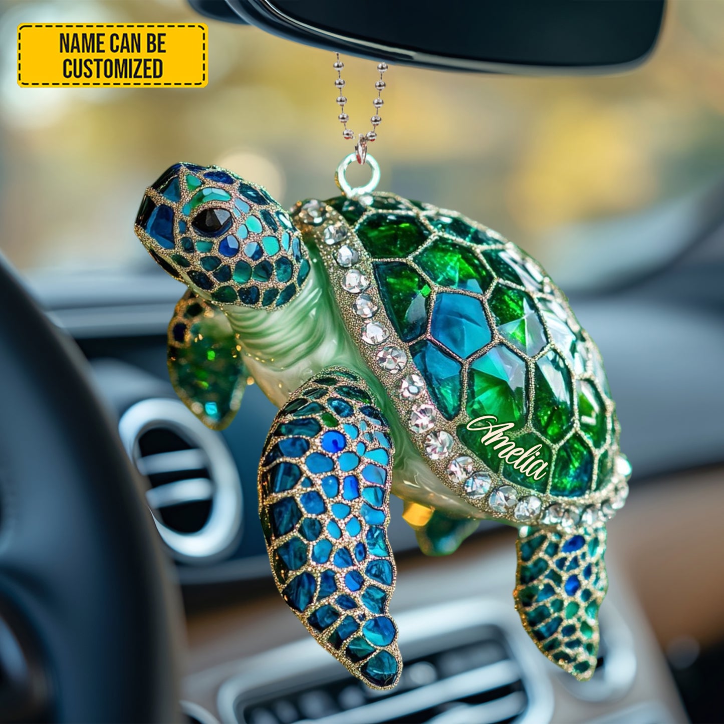 Personalized Sparkle Turtle Car Ornament