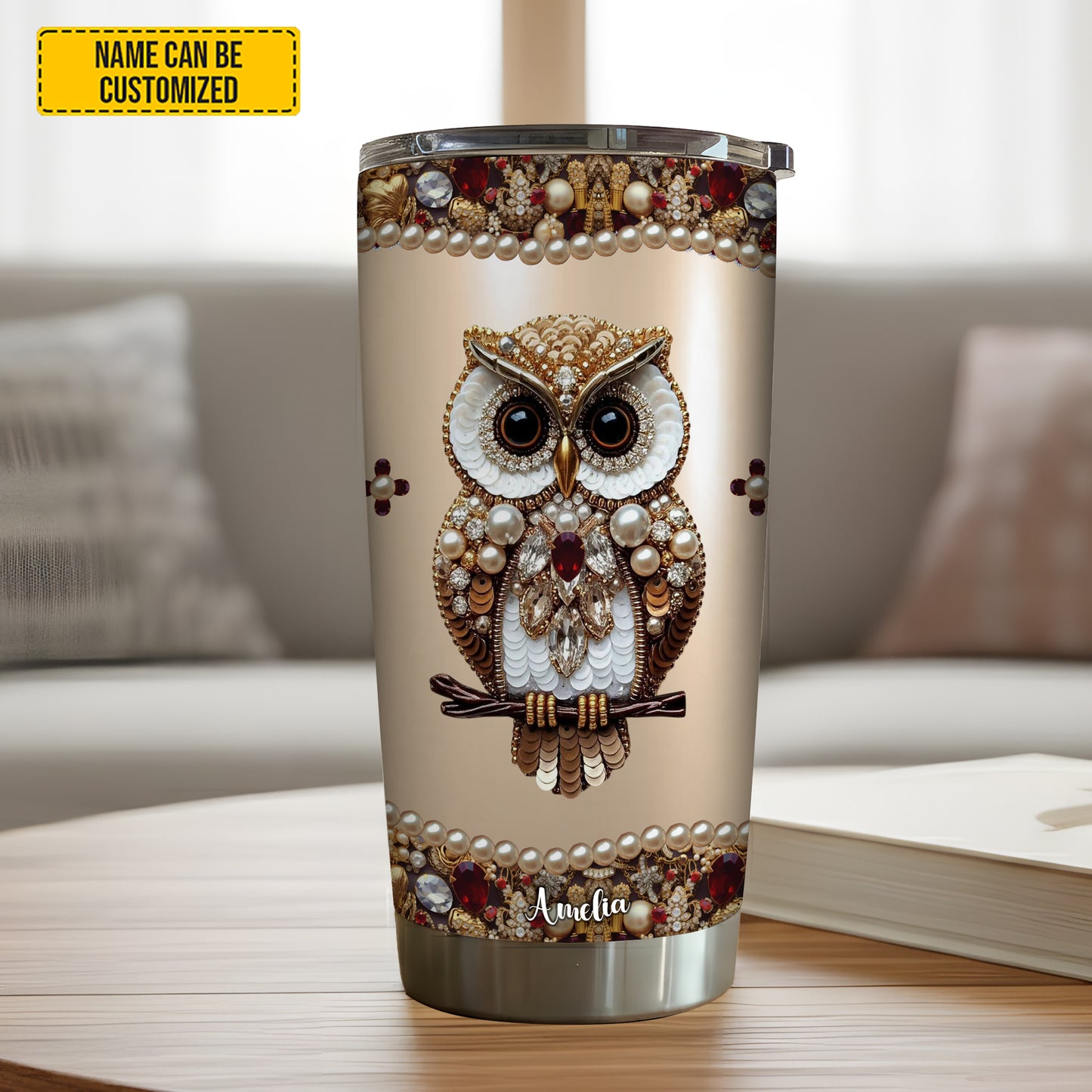 Personalized Sparkle Owl Stainless Steel Tumbler