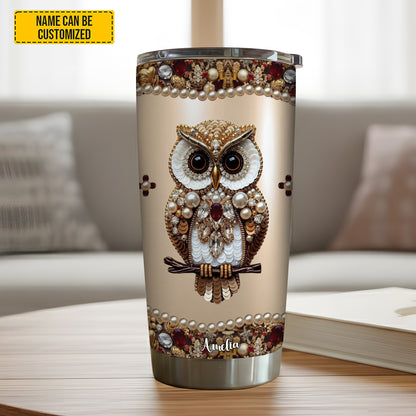 Personalized Sparkle Owl Stainless Steel Tumbler