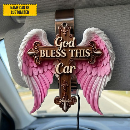 God Bless This Car – Personalized Angel Wings Car Visor Clip