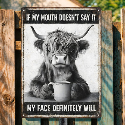 Funny Highland Cow Metal Sign