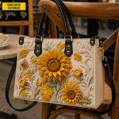 Personalized Sunflower Leather Handbag