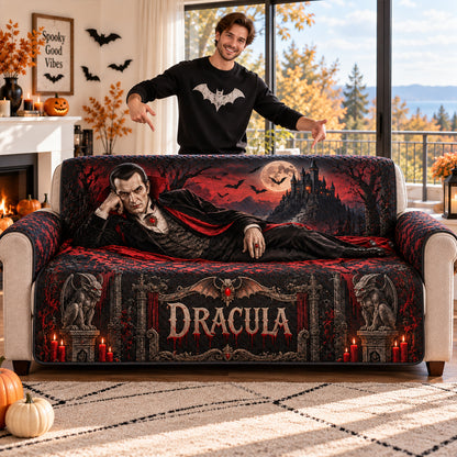 Dracula Vampire Horror Sofa Cover – Halloween Horror Quilted Home Decor