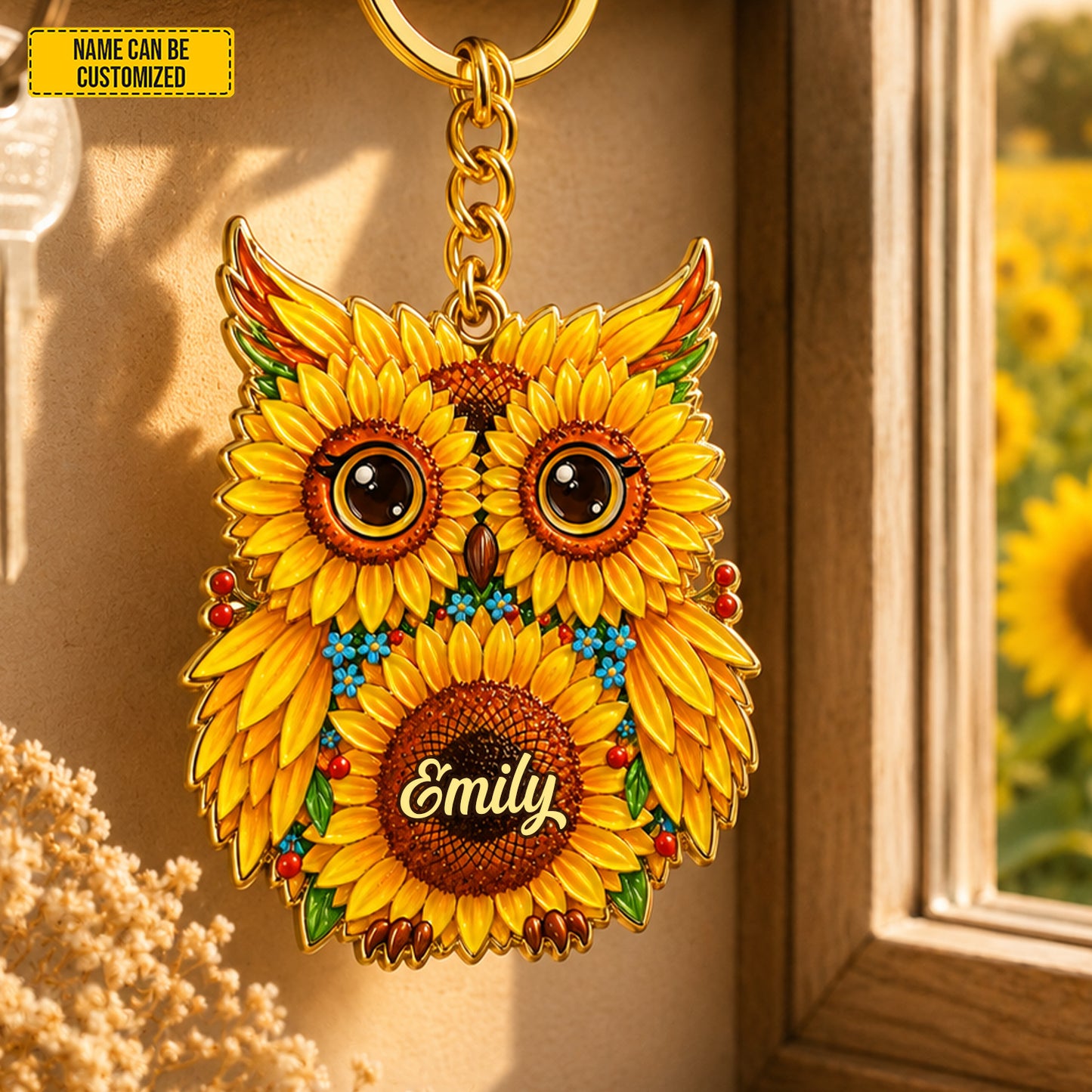 Sunflower Owl – Personalized Owl Acrylic Keychain