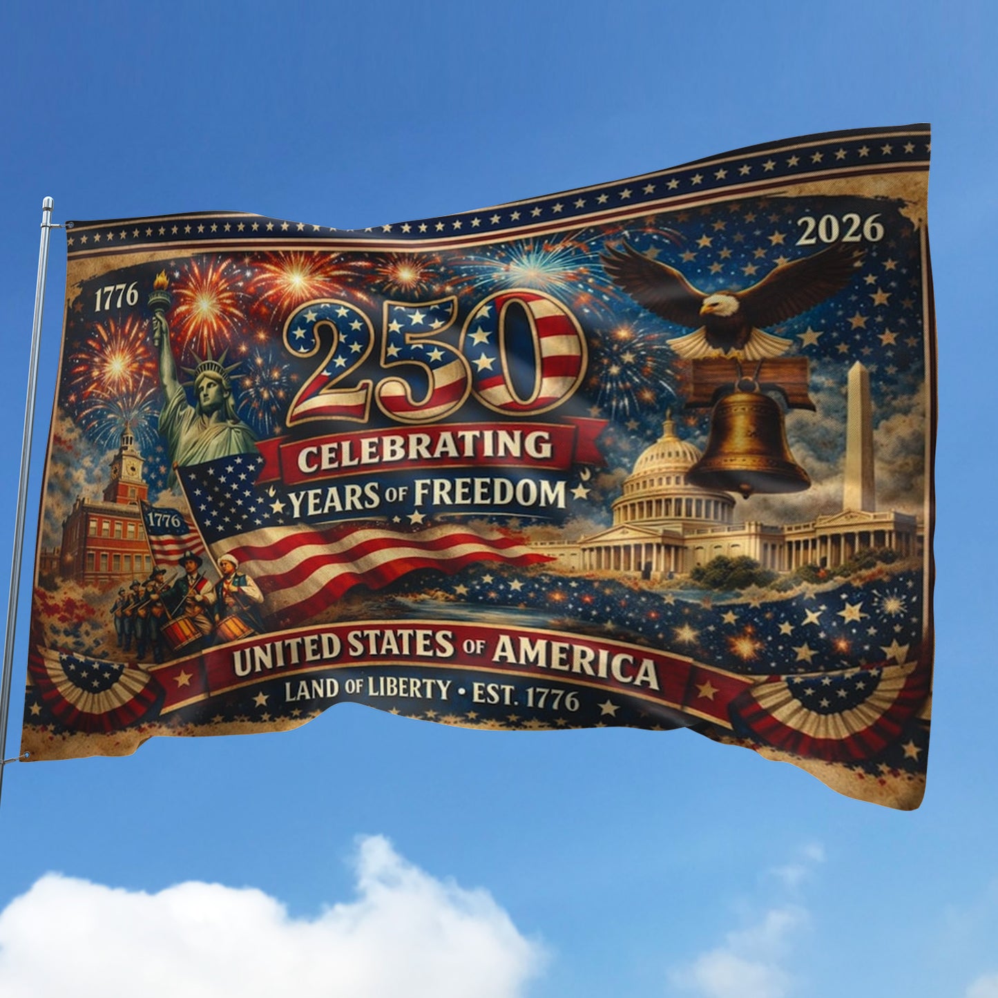 USA 250th Anniversary American Flag, America 250 Patriotic Home Decor