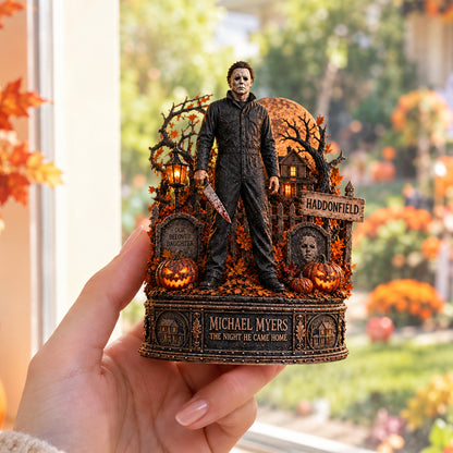 Michael Myers Haddonfield Halloween Wooden Block - Collectible Table Decor