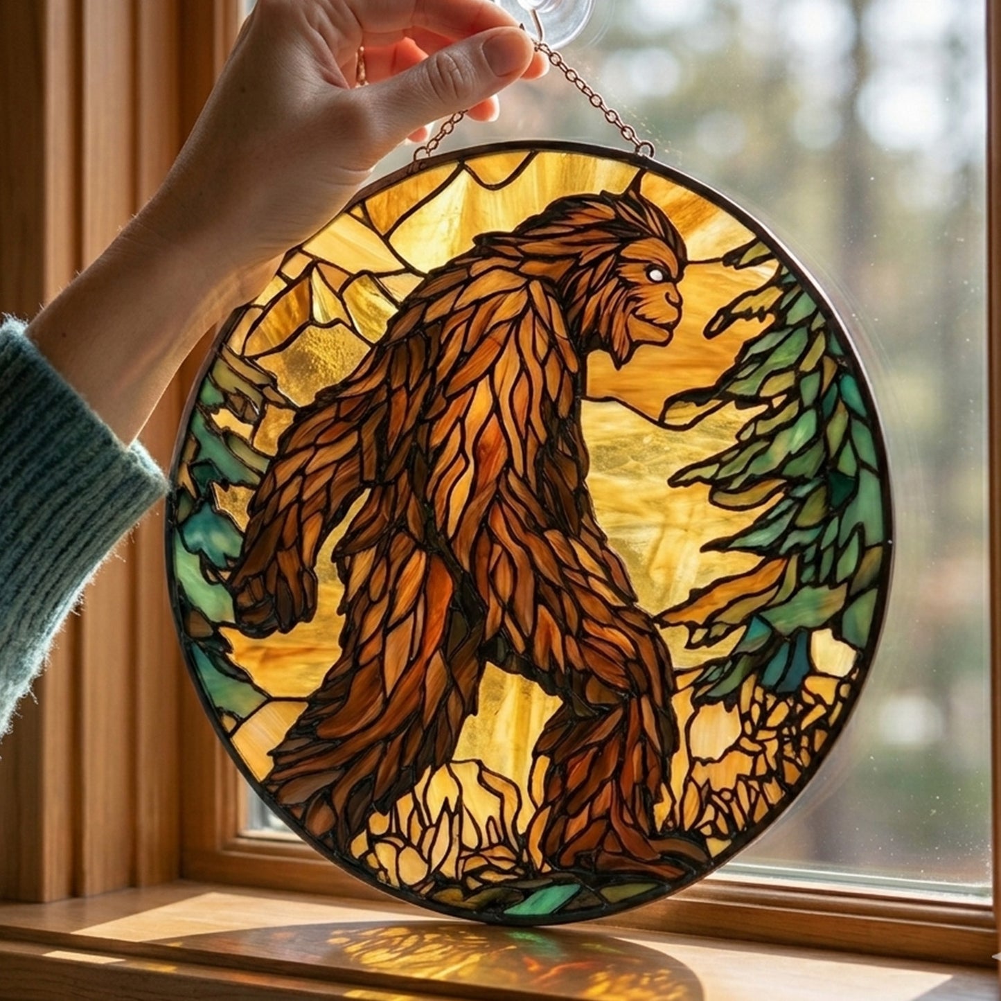 Bigfoot Mountain Sunset Stained Glass Suncatcher