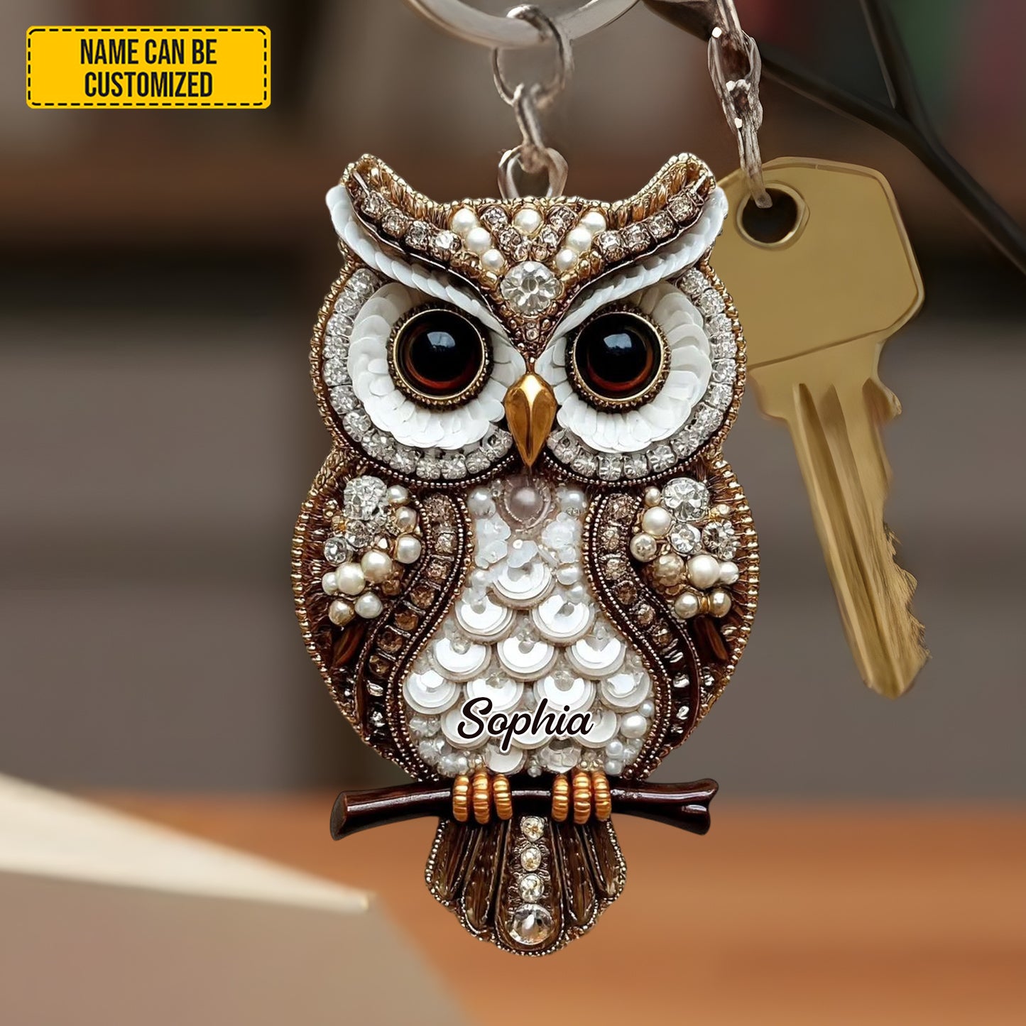 Personalized Sparkle Owl Keychain