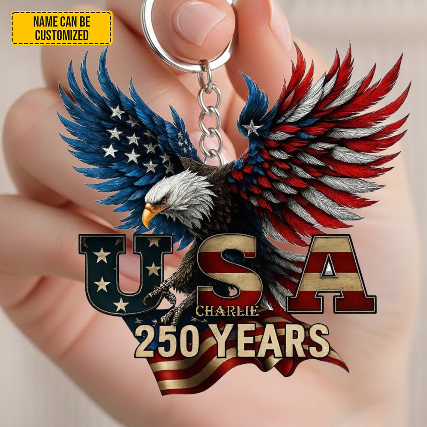 Personalized USA 250 Years Eagle Keychain