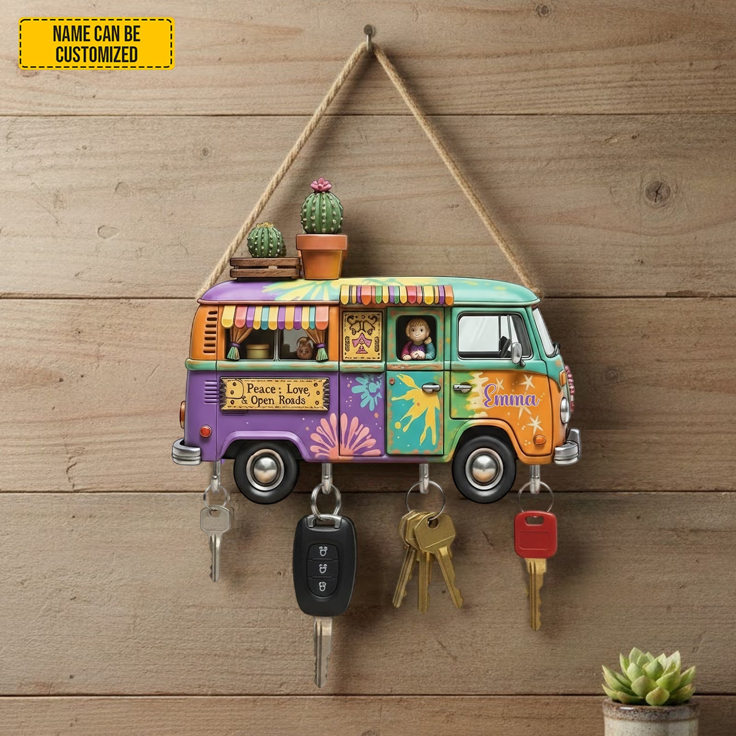 Colorful Hippie Van -  Custom Shaped Key Rack