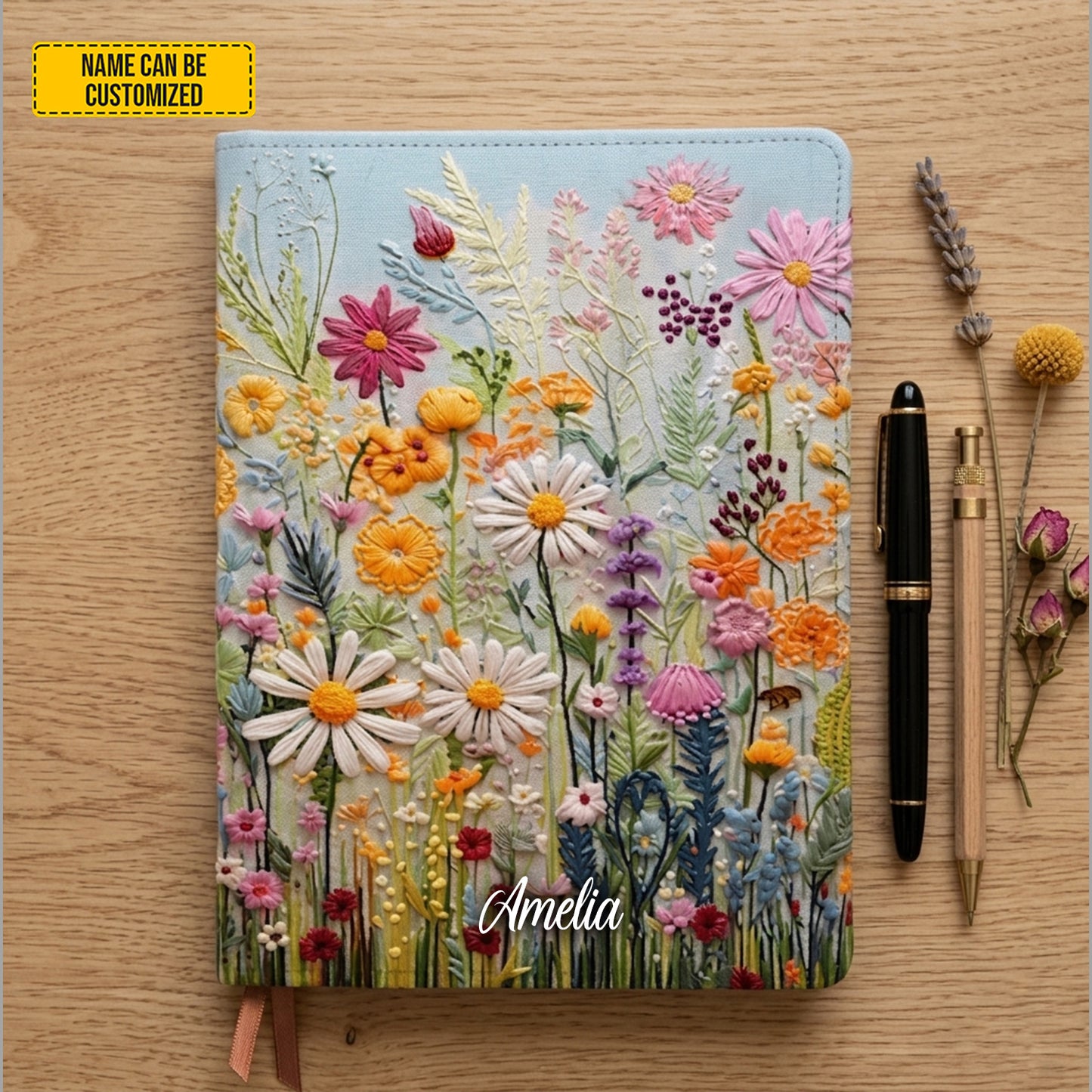 Personalized Floral Leather Journal