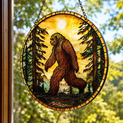 Bigfoot Forest Sunset Stained Glass Suncatcher