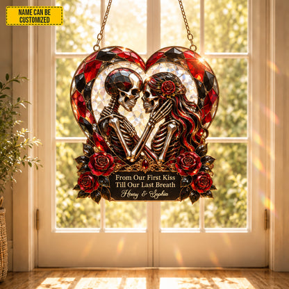 Personalized Skeleton Couple Suncatcher – Gothic Romantic Window Decor