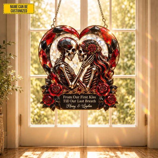 Personalized Skeleton Couple Suncatcher – Gothic Romantic Window Decor