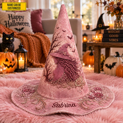 Personalized Floral Witch Hat – Pink Halloween Witch Hat Gift